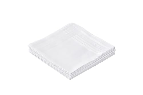 Ricosky Men's Pure White 100% Cotton Handkerchief Pack of 12