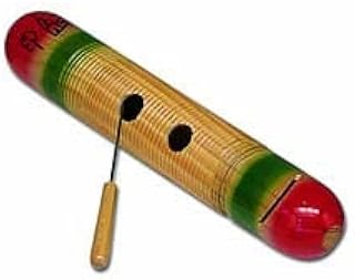 GÃ¼iro tubular con rascador, artesanal. Acabado natural con colores. Medidas: 40 x 7 cm.