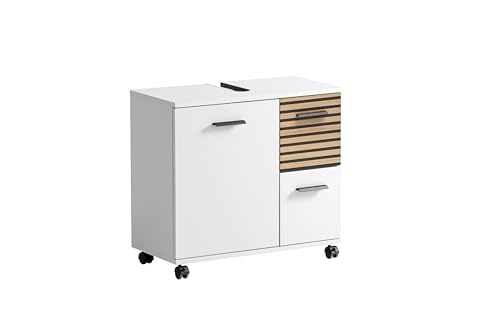 Schildmeyer Waschbeckenunterschrank Katta 158577, weiß matt/Akustikpaneel Optik, 65 x 32 x 60 cm Schildmeyer Waschbeckenunterschrank Katta 158577, weiß matt/Akustikpaneel Optik, 65 x 32 x 60 cm