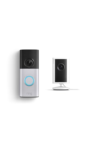 Image of Ring Wired Doorbell Plus (Newest Model), Nickel Silver with Indoor Cam Plus (Newest Model), White