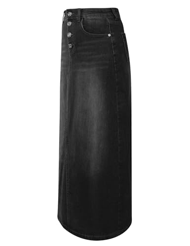 Womens Long Denim Skirt Casual A-Line Stretch Jean Skirt for Women High Waisted Vintage Denim Maxi Skirt with Pockets Blue3