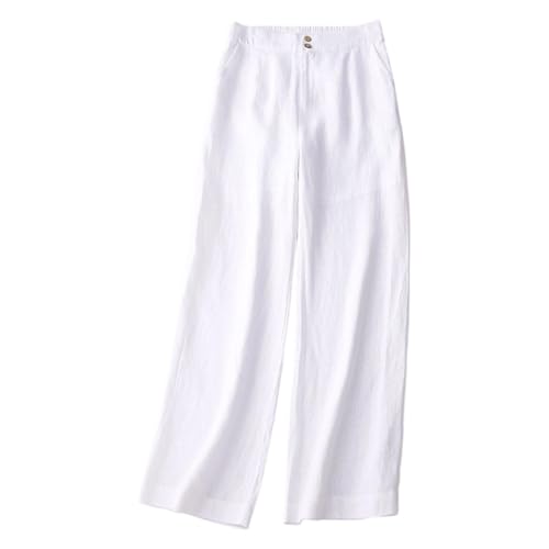 Pantalon de loisirs confortable en coton et lin, coupe droite premium unie