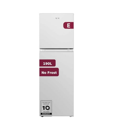 VOK Frigorífico Dos Puertas EVR-190NEW, 190L No Frost, Motor Inverter con 10 años de Garantía, Bajo Consumo, Clase E, Blanco, 149 cm, Luz LED, Puertas Reversibles, Silencioso 40 dB