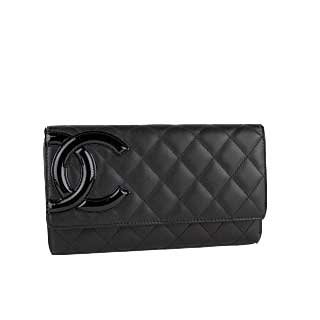 [CHANEL] シャネル カンボンライン三つ折り長財布 ブラック+ネオンピンク 並行輸入