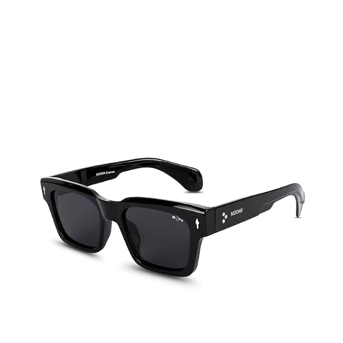 Image of MOONX Horizon UV Protected Rectangular Sunglasses for Men & Women | Black PC Frame | Black Lens | Stylish Unisex Eyewear for Driving, Travel & Casual Outings