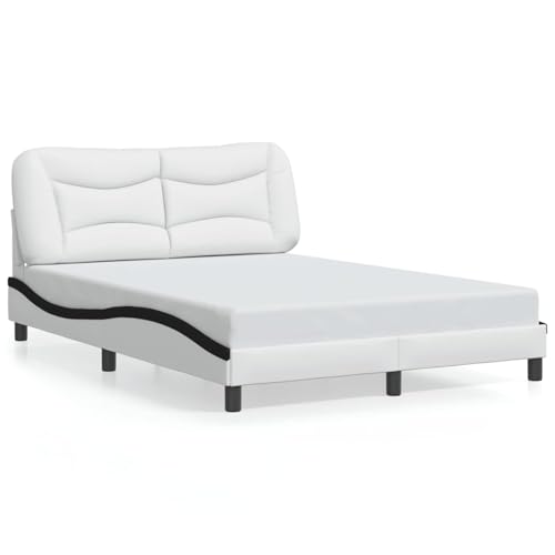 qohoio Estructura de Cama con cabecero Estructura Cama somier Bed Frame cabeceros Cama Cuero sintético Blanco y Negro