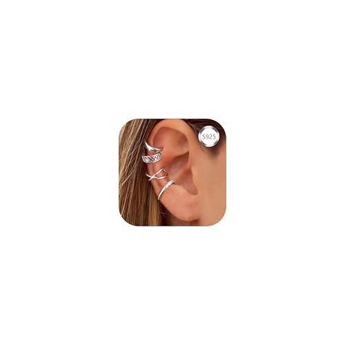 ORAZIO 4Pcs Orecchini a Polsino dell'orecchio in Argento Sterling 925 Per Donna CZ Orecchini a Polsino Cartilagineo Falso Elica Non Perforante Clip su Piccoli Orecchini