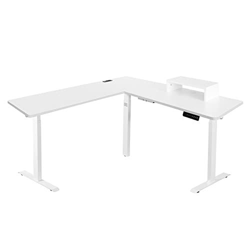 Unicoo - L Shaped Triple Motor Electric Height Adjustable Standing Desk, Computer Corner Desk, Home Gaming Desk, Office Writing Workstation (White Top/White Frame - Xot-L3E-Ww) #TOP13