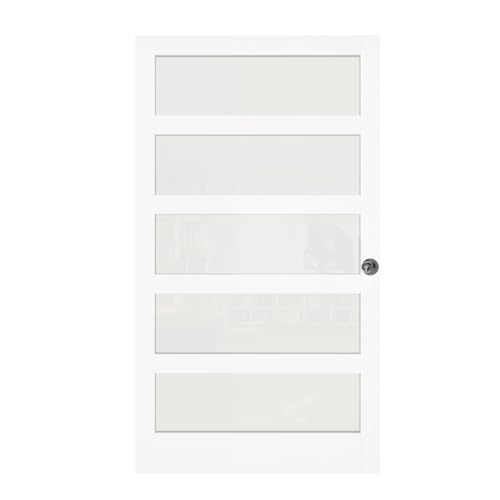Image of 36 inchx 80 inch Frosted Glass French Door Slab, White 5 Lite Pantry Door with Black Knobs & Lock, Easy to Assemble Interior Door for Bathroom, Bedroom, Laundry, Kitchen
