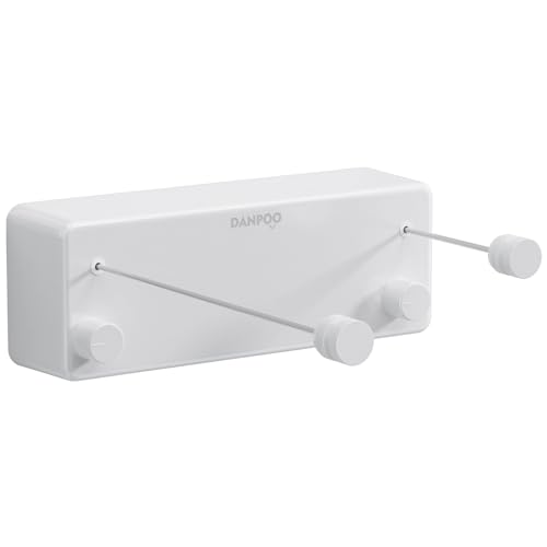 Danpoo Retractable Clothesline, 13.8 Ft Stainless Steel Double Clothes line retracting Indoor, Heavy Duty Laundry Line Retractable, Wall Mounted, White