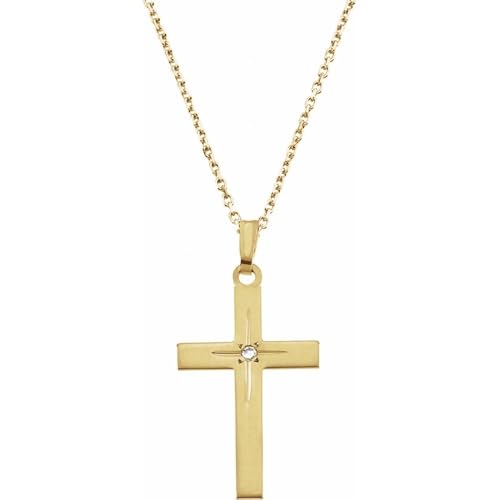 .01 Cttw Diamond Cross Crucifix Charm Pendant Chain Necklace (22mm x 14mm)