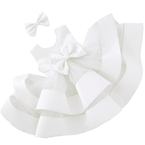 CMMCHAAH Baby Princess Girls Bowknot Dresses Toddler Ruffles Kids New Year Easter Backless Dress Tutu Frocks (White,60)