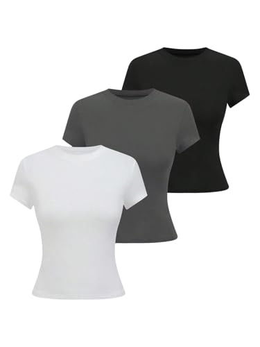 COZYEASE Girl's 3 Pack Summer Basic Tee Tops Short Sleeve Crew Neck Casual T-Shirts