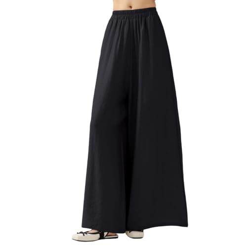 Pantalon yoga femme taille haute jambe large palazzo fluide décontracté avec poches