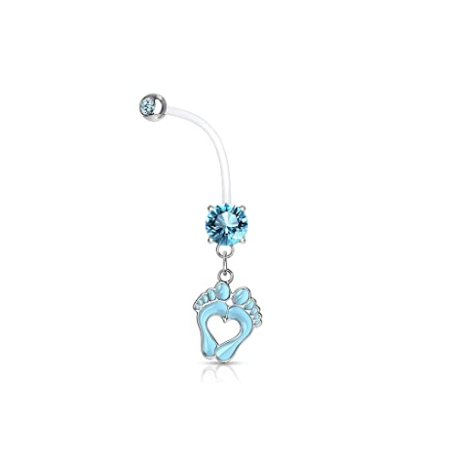 Paula & Fritz® Piercing para el ombligo para embarazadas, con circonitas bio, barra flexible, juego de piercings para el ombligo, Acero inoxidable Bioflex Acero inoxidable Esmaltado, Cubic Zirconia Cover