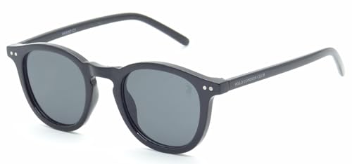 Óculos de Sol Polo London Club REDONDO, Unissex, Casual com Proteção UVA/UVB kit contém Case Couro ECO, VA5097 PRETO