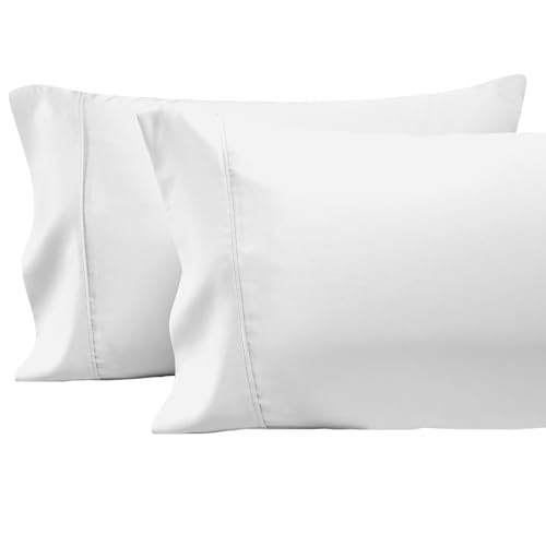 Pizuna Pure 100% Cotton Pillow Cases Queen Size Set of 2 White, Luxurious 400 Thread Count Long Staple Cotton Sateen with Stylish 4' Hem (Combed White Cotton Pillow Cases Queen)
