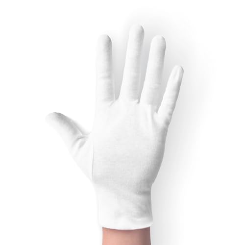 ANSMIO 2 Pairs White Cotton Gloves for Dry Hands Sleeping, Moisturizing, L