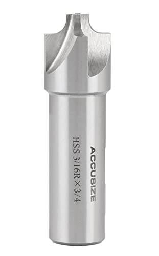 Image of Accusize''dustrial Tools 3 /16'', H.S.S. Corner Rounding End Mills, 3 /4'', Shank Dia, 7 /8'' Cutter Dia, 3-1 /8'' Overall Length, 1011-0334 | H.S.S. Corner Rounding End Mills, 7 /8 inch Cutter Dia, 3-1 /8 inch Overall Length
