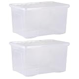 2-Pack x 60L Stackable Plastic Storage Boxes with Lids – Large Crystal-Clear Storage Bins for Home, Office, Garage, Toys, Clothes & More – Durable, Stackable, Space-Saving Organization Containers