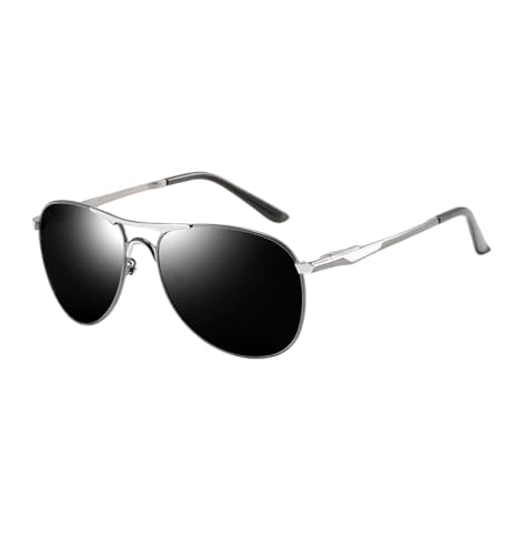 Image of Polarized Aviator Sunglasses for Men | Alloy Frame UV Protected Anti-Glare Goggles for Outdoor Driving Riding Fashion Beach | Stylish Sunglasses for Men | Silver Gun Black (Large)
