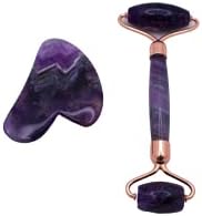 Jade Roller and Gua sha Premium Quality Rejuvenating Natural Massage Roller Set for Face, Neck, Back and Legs (Purple)