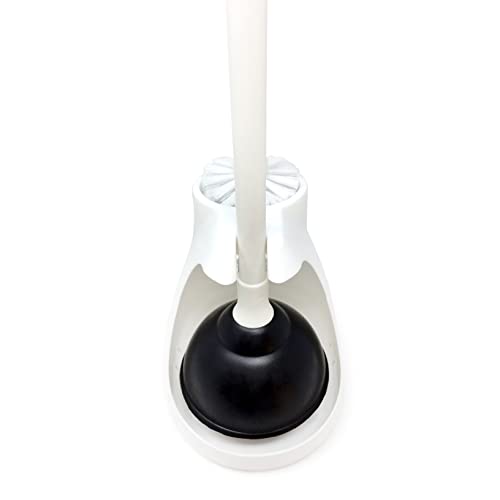 Image of Plumb Tech PLN07 Toilet Plunger, 4-1 /2 inch Cup 4 inch Brush and Caddy, Black /White