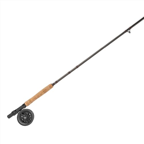 Martin Caddis Creek Fly Fishing Rod and Reel Combo, 7/8-Weight 9-Foot 2-Piece Fiberglass Rod, Moderate Fast Action, Single Action Fly Reel, Aluminum Frame and Spool, Interchangeable Retrieve, Brown