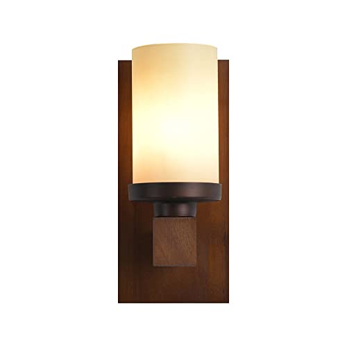 Aplique de pared de madera retro con tulipa de vidrio esmerilado y casquillo E14