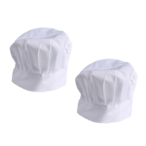 COLLBATH 2 Pcs Adjustable Chef Hat Pollution Elastic Cap for Restaurant Catering Work Lightweight Breathable Design Stylish Comfortable for All Professionals White
