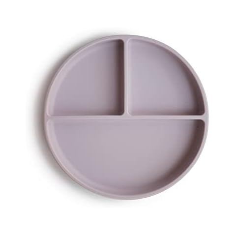 Mushie Silicone Suction Plate | Non-Slip Design | Divided Plate for Babies and Toddlers | BPA Free | Food Grade Silicone | Designed in Sweden | Soft Lilac Cover