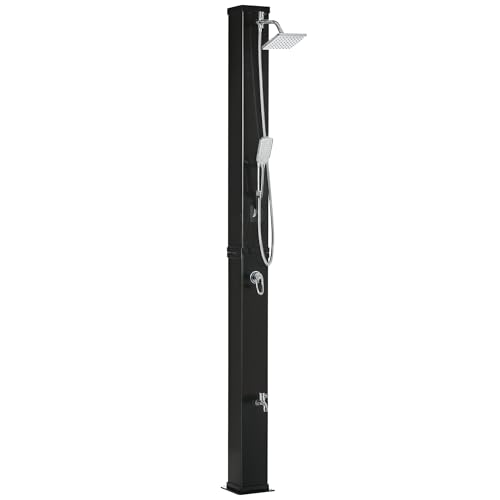 Outsunny 10.6 Gallons Solar Heated Shower with 360 Rotating Rainfall Handheld Shower Head Temperature Adjustment & Foot Shower 2-Section Outdoor Shower for Backyard Poolside Beach Pool Spa 7ft