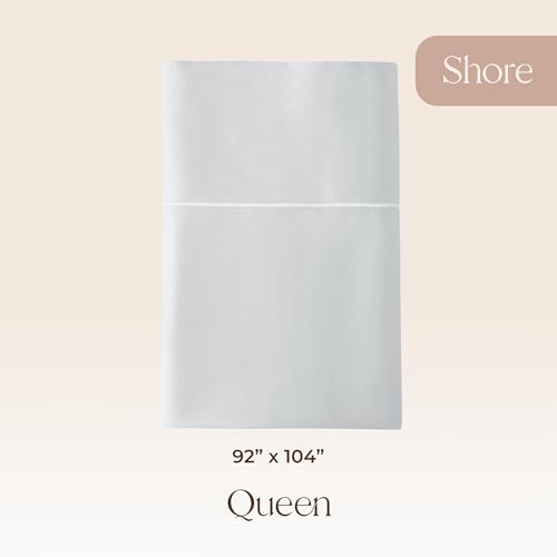 Image of Certified Organic Queen Flat Sheet Only - 100% Organic Cotton Top Sheet with Luxurious Soft and Breathable 300 Thread Count Sateen Weave Finish - GOTS & Fairtrade Certified (Shore, Queen)