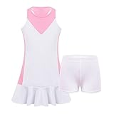 Yeahdor Mädchen Tennis Kleid Ärmellos Sport Kleid mit Shorts Kinder Tennisanzug Sportanzug Sport Training Fitness Turnen Bekleidung Outfit Sportswear A Rosa 122-128