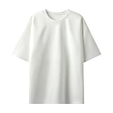 Generic Men's Solid Color Suede T-shirt Casual Round Neck Tops Drop Shoulder Pullover Shirt Classic Short Sleeve Shirts White, Large