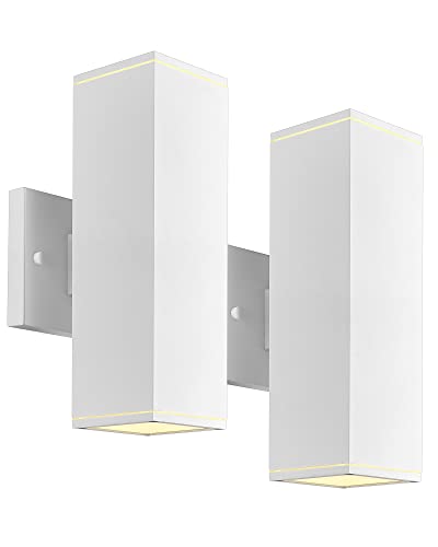 Image of Ken & Ricky Modern Outdoor Wall Light,Aluminum Rectangular,White,2 PK