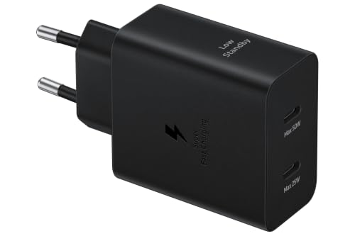 Samsung Schnellladeadapter Duo inklusive Datenkabel EP-T5020X, original USB Type-C Ladegerät mit Zwei Anschlüssen, 1x 50 Watt, 1x 25 Watt – Ansicht 1