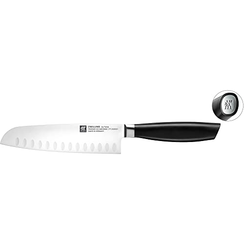 Zwilling All Star Hollow Edge Santoku Knife 7-inch, Razor-Sharp German Knife, Made in Company-Owned German Factory with Special Formula Steel perfected for almost 300 Years, Silver End Cap