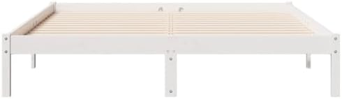 vidaXL - Extra Long Wooden Bed Frame, White, 140x210 cm, Sturdy Pinewood, Slatted Support, Bedroom Furniture