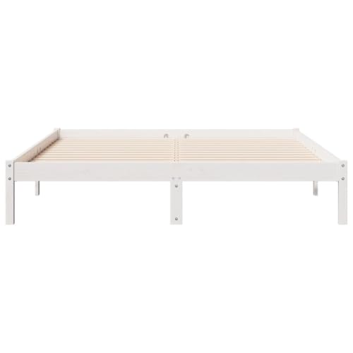 vidaXL - Extra Long Wooden Bed Frame, White, 140x210 cm, Sturdy Pinewood, Slatted Support, Bedroom Furniture