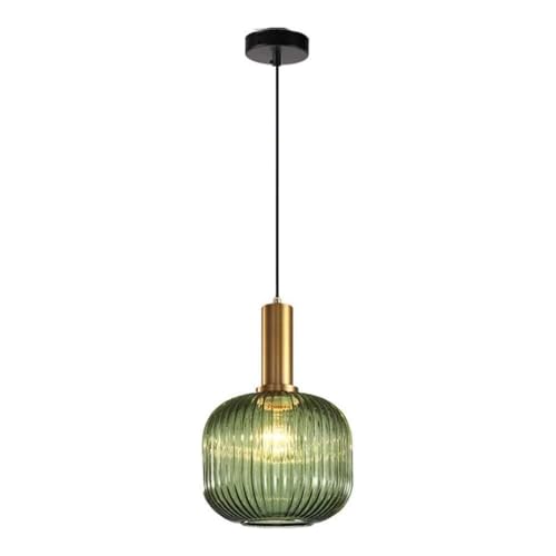 Luminaire suspendu vintage vert bouteille et doré ajustable pour café