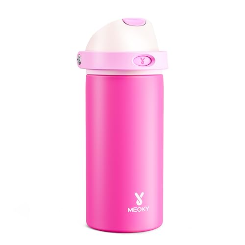 Image of 18 oz Kids Water Bottle for School: Meoky 18 oz Stainless Steel Insulated Water Bottle with 2-in-1 Straw and Spout Lid - Leak Proof, Fits in Car Cup Holder, BPA-Free for Teen Girls, Raspberry Vibes