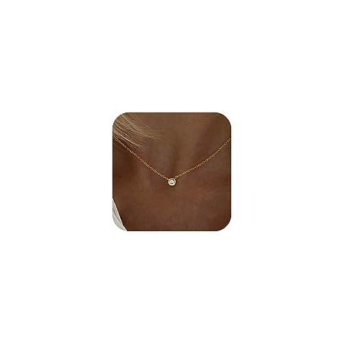 Tewiky Diamond Necklaces for Women, Dainty 14k Gold/Sterling Silv...
