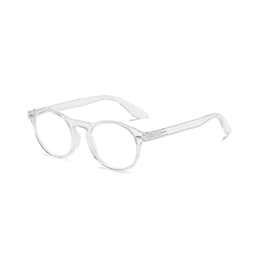 MMOWW Gafas de Lectura con Filtro Anti Luz Azul para Ordenador, Gafas Redondas de Moda para Hombres y Mujeres con Bisagra de Resorte Antifatiga (Transparente, 2.0)