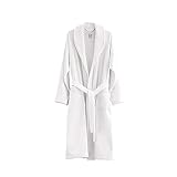 H by Frette Shawl Collar Bathrobe with Piping (Large) - Luxury All-White Bathrobe For Men and Women/Soft, Fluffy, and Cozy / 100% Cotton