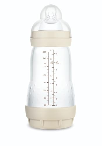 MAM Biberón Anticólicos, 2 4 Meses, 260ml, con Tetina 2 Flujo Medio de Silicona de Fácil Aceptación, Autoesterilizable y Fácil de Limpiar, MAM Easy Start Anti Colic, Neutro Mate, Pack de 1ud