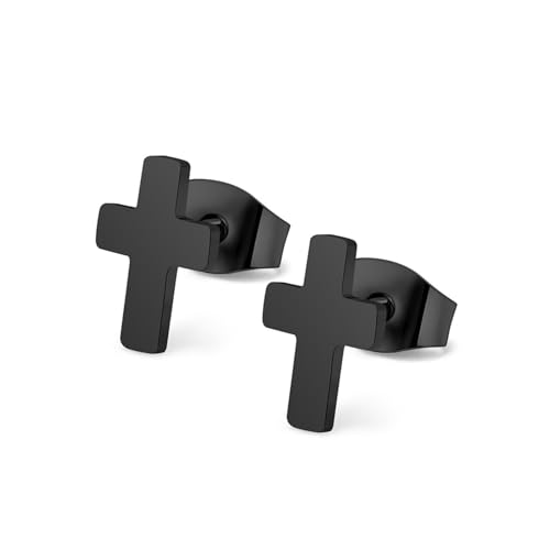 Aretes hipoalergénicos de cruz en acero inoxidable para mujeres y hombres