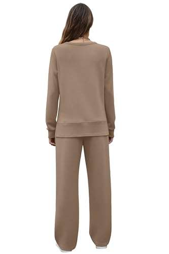 Image of OFEEFAN Women's 2 Piece Lounge Set Travel Airport Outfits Side Slit Tracksuit Wide Leg Loungewear Baggy Comfy Sweatsuit S-3XL