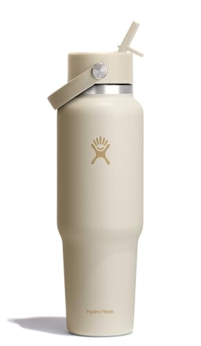 Hydro Flask Travel Water Bottle - Insulated Stainless Steel - Wide Straw Lid, Non Spill, Leakproof in 40 Oz Coconut Cream