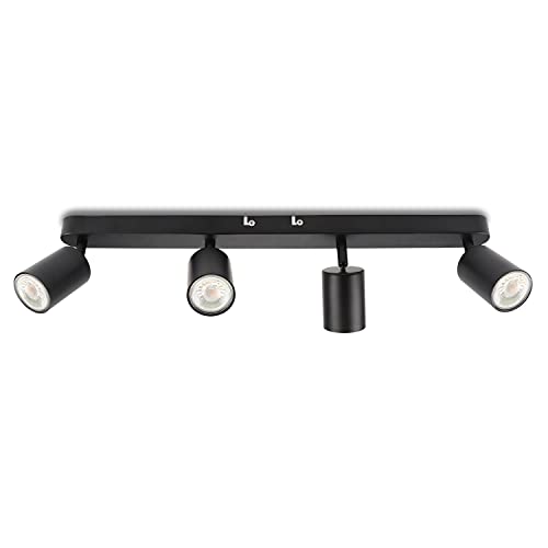 DA LIGHT Plafonnier LED à 4 flammes, pivotant et orientable Spot mural, GU10 (sans ampoules) Plafonnier rétro/vintage 230V noir pour salon chambre cuisine